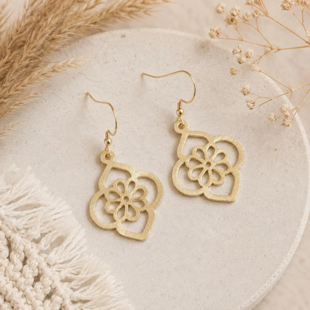 Brushed Gold Flower Design Earrings