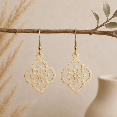 Brushed Gold Flower Design Earrings
