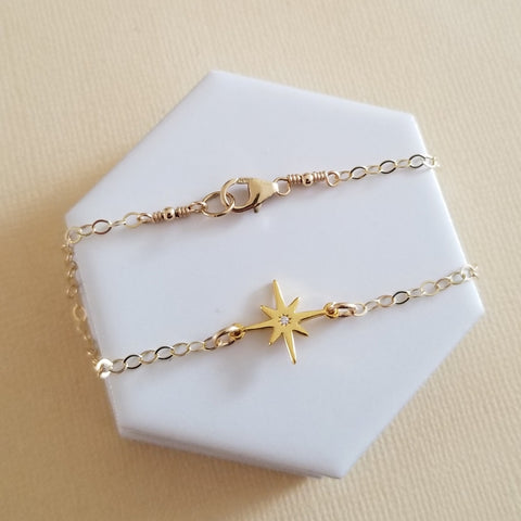 Northstar Bracelet, CZ North Star Bracelet, Skinny Gold Bracelet, Dainty Star Bracelet, Gift for Her, Celestial Jewelry for Everyday