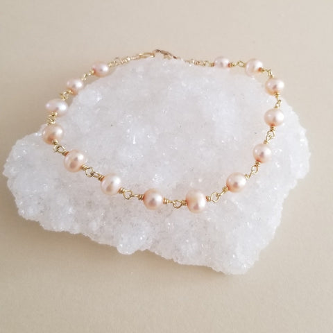 Champagne Freshwater Pearls Bracelet, Dainty Pearl Bracelet