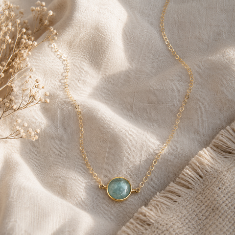 Gold Aquamarine Necklace, Dainty Layering Necklace
