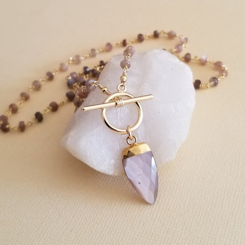 Brown Moonstone Front Toggle Necklace, Boho Beaded Necklace
