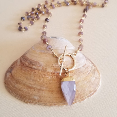 Chocolate Moonstone Necklace, Brown Moonstone Pendant Necklace, Front Toggle Necklace, Boho Beaded Necklace, Boho Jewelry, Gift for Her