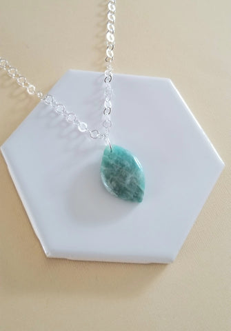 Amazonite Necklace, Chunky Stone Necklace, Sterling Silver Circle Necklace, One of a Kind Amazonite Pendant, Boho Stone Necklace for Women
