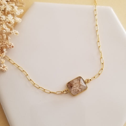 Copper Rutilated Quartz Necklace, Gold Paperclip Chain Necklace, Dainty Gemstone Choker Necklace, Layering Necklace