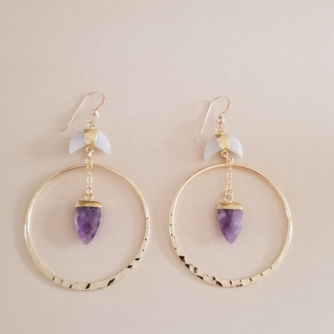 Bohemian Statement Earrings, Handmade Gemstone Hoops for Her
