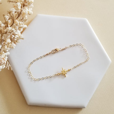Northstar Bracelet, CZ North Star Bracelet, Skinny Gold Bracelet, Dainty Star Bracelet, Gift for Her, Celestial Jewelry for Everyday