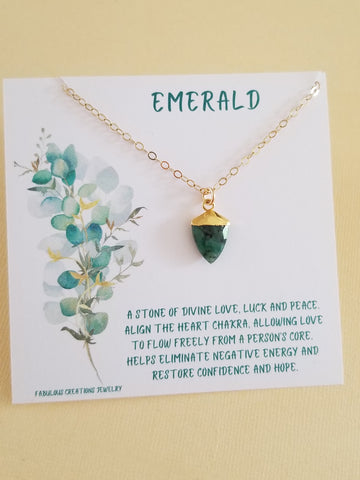 Healing Crystal Jewelry, merald Necklace, Dainty Gold Gem Necklace, Emerald Pendant, May Birthday Gift for Her, Green Stone Necklace, May Birthstone Jewelry