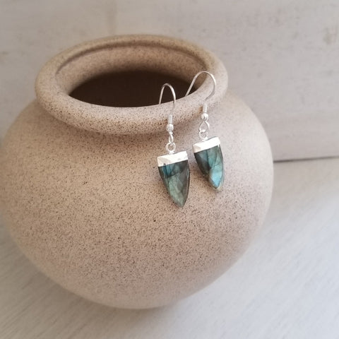 Natural Labradorite Earrings, Boho Arrow Shaped Stone Earrings