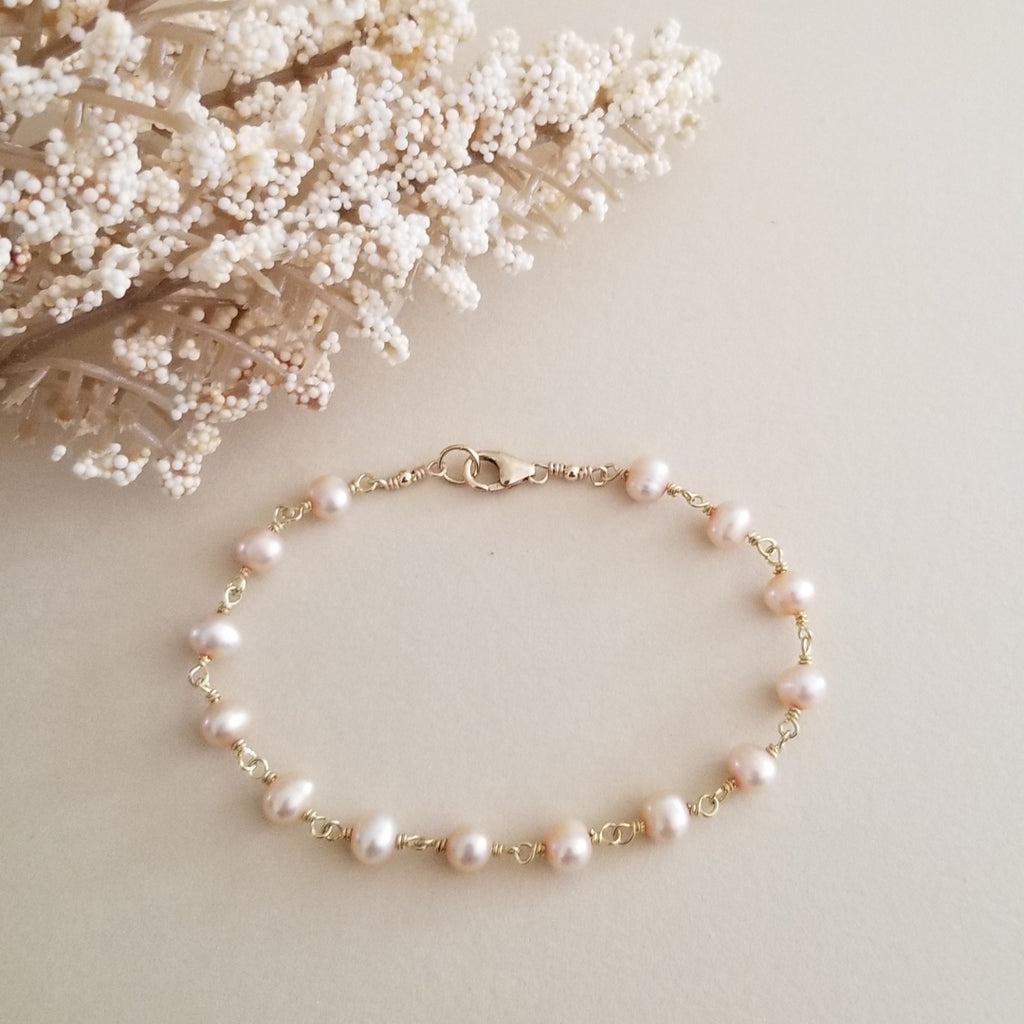 Handmade Champagne Freshwater Pearls Bracelet, Dainty Pearl Bracelet for women