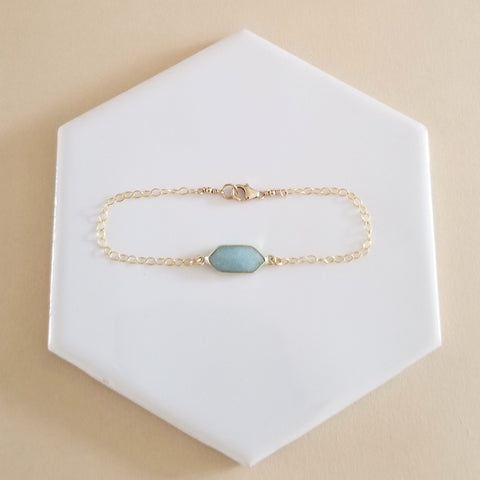 Gold Aquamarine Bracelet, Thin Gold Chain Bracelet, Gift for her