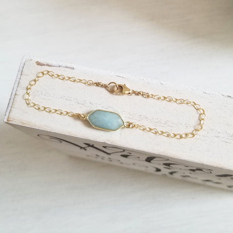 Gold Aquamarine Bracelet, Thin Gold Chain Bracelet, Minimal Jewelry for Women