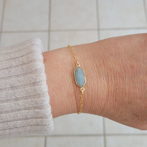 Gold Aquamarine Bracelet, Thin Gold Chain Bracelet