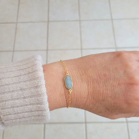Gold Aquamarine Bracelet, Thin Gold Chain Bracelet