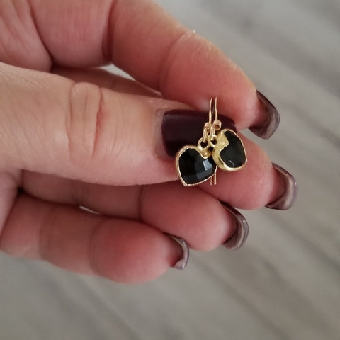 Ultra Dainty Black Onyx Heart Earrings