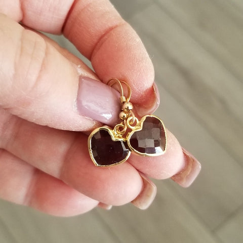 Dainty Garnet Heart Earrings