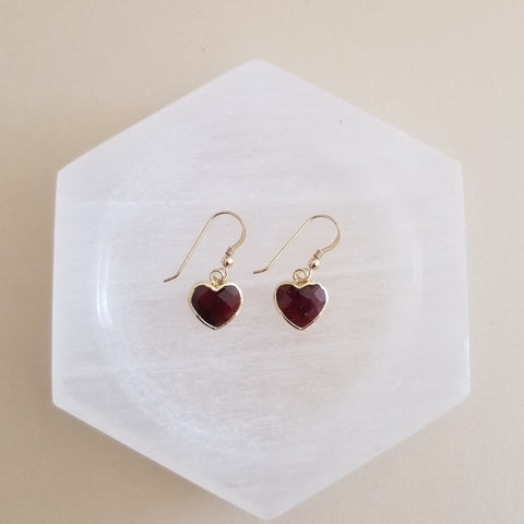 Dainty Garnet Heart Earrings, January Birthstone Jewelry for women