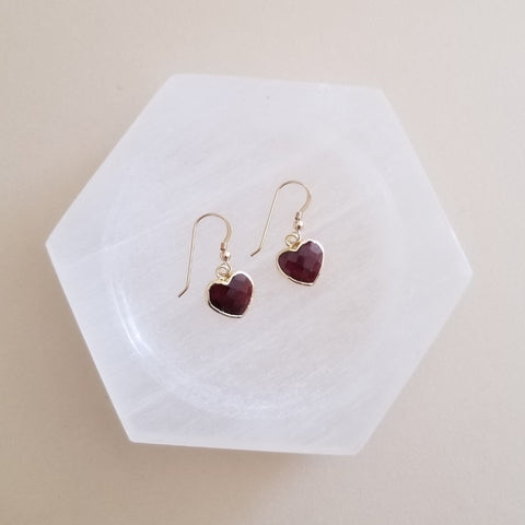 Dainty Garnet Heart Earrings