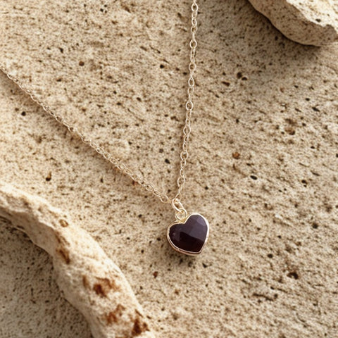 Dainty Gold Garnet Heart Pendant Necklace, Valentne Gift for Her