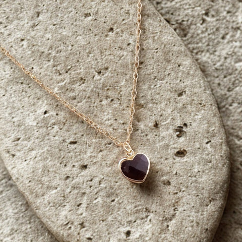 Dainty Gold Garnet Heart Pendant Necklace
