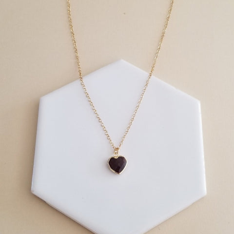Teacher Gift, Dainty Garnet Heart Necklace, Stainless Steel Waterproof Chain