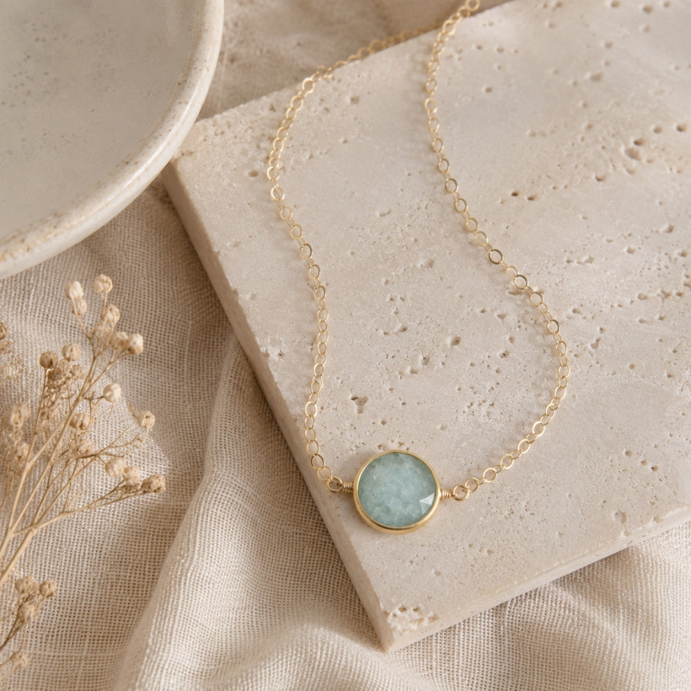 Gold Aquamarine Necklace, Dainty Layering Necklace