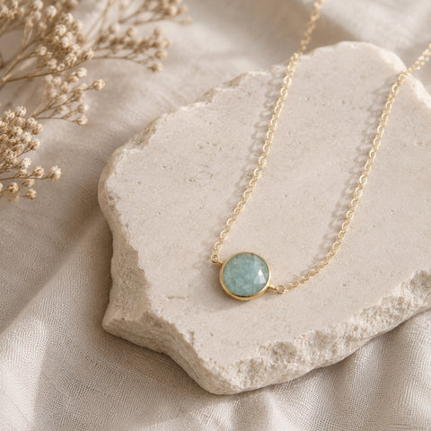 Gold Aquamarine Necklace, Dainty Layering Necklace