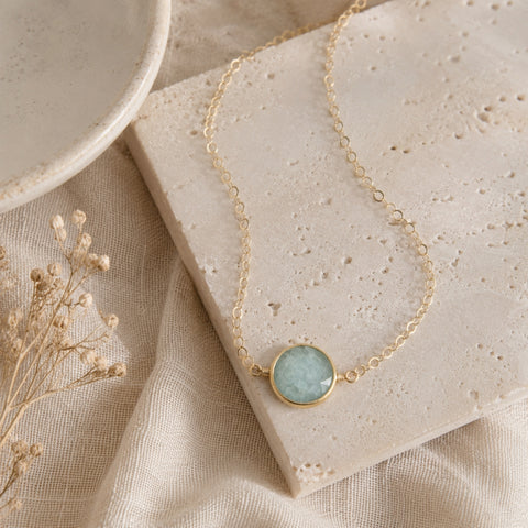 Gold Aquamarine Necklace, Dainty Layering Necklace