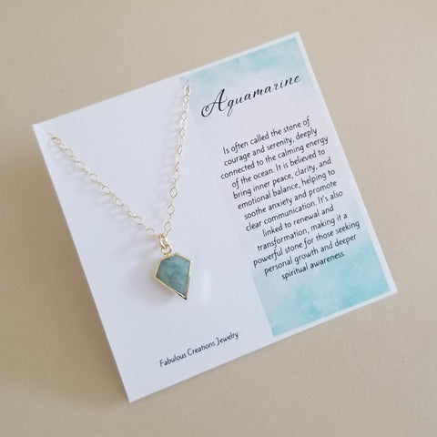 Dainty Gold Aquamarine Pendant Necklace for Women, March Birthstone Necklace