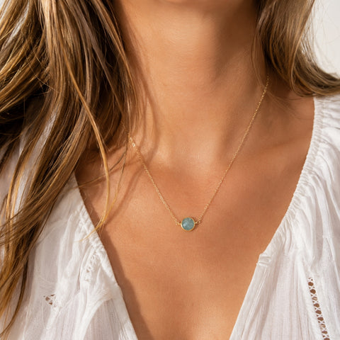 Gold Aquamarine Necklace, Dainty Layering Necklace
