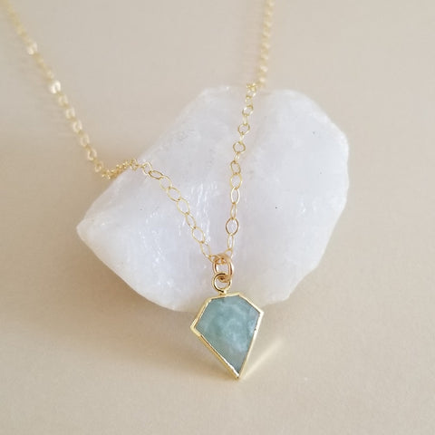 Dainty Gold Aquamarine Pendant Necklace for Women, March Birthstone Necklace