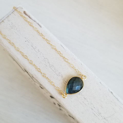 Dainty Gold Labradorite Necklace, Bridesmaid Gift