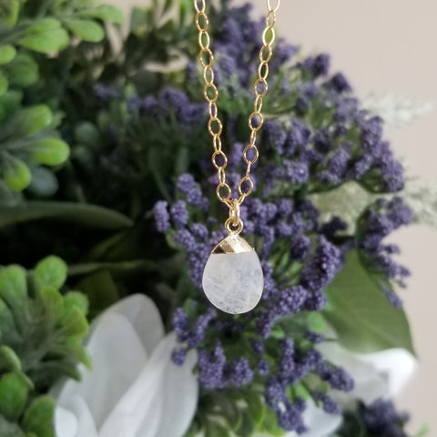 Dainty Gold Moonstone Necklace,  Small Pendant Necklace, Jewelry gift for her, June Birthstone