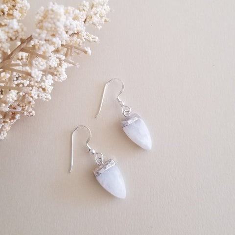 Dainty Moonstone Earrings, Small Stone Earrings, Arrow Shaped Gemstone Earrings
