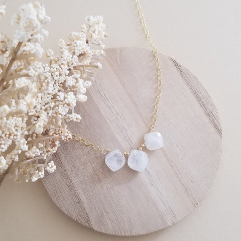 Minimalist Moonstone Necklace, Sterling Silver or Gold Filled