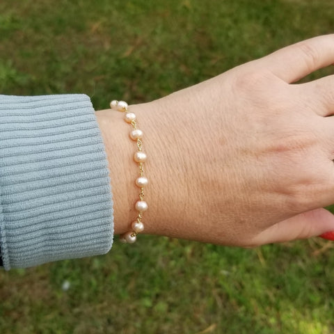 Champagne Freshwater Pearls Bracelet, Dainty Pearl Bracelet