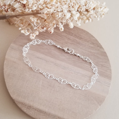 Ultra Dainty Sterling Silver Hearts Link Bracelet, Minimal Jewelry for Women