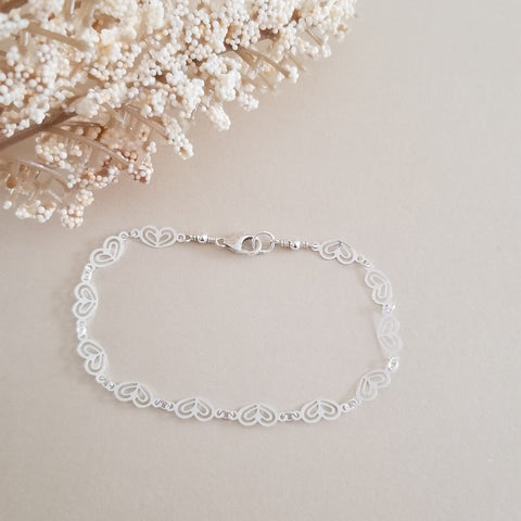 Ultra Dainty Sterling Silver Hearts Link Bracelet