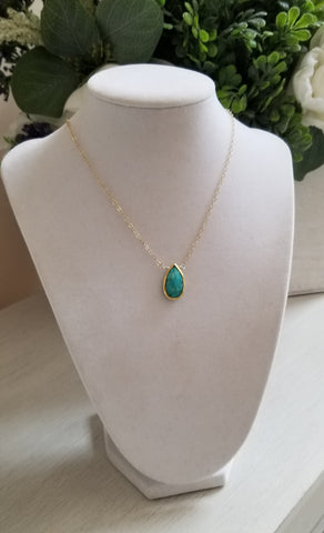 Turquoise Necklace, Gold Turquoise Pendant Necklace, Turquoise Drop Necklace, Dainty Gemstone Necklace, Handmade Turquoise Necklace for Women