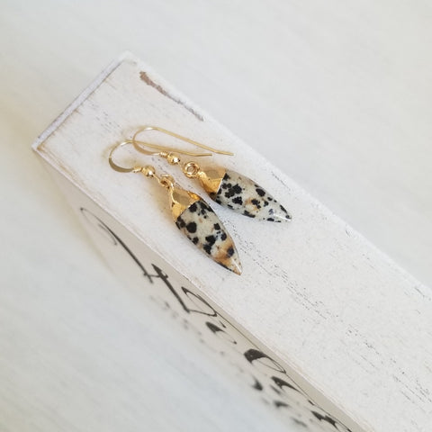Dalmatian Jasper Earrings, One of a Kind Stone Earrings, Small Gemstone Dangles for Women, Gift Idea for Her