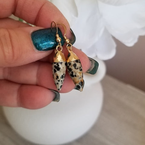 Dalmatian Jasper Earrings, One of a Kind Stone Earrings, Small Gemstone Dangles for Women, Gift Idea for Her