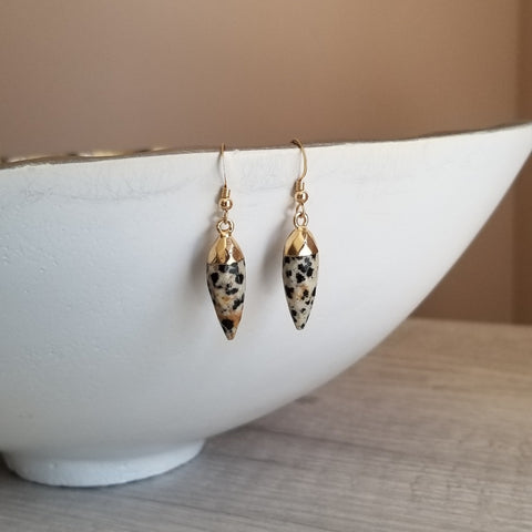 Dalmatian Jasper Earrings, One of a Kind Stone Earrings, Small Gemstone Dangles for Women, Gift Idea for Her