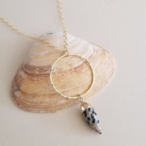 Handmade Dalmation Jasper Circle Pendant Necklace, Boho Gemstone Necklace for Women, Gift for Her