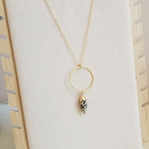 Handmade Dalmation Jasper Circle Pendant Necklace, Boho Gemstone Necklace for Women