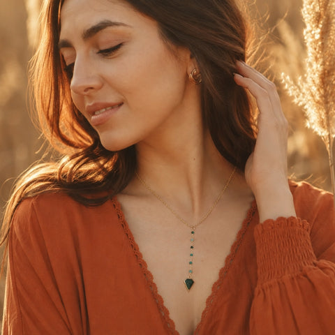 Gold Emerald Center Drop Necklace, Y Style Necklace