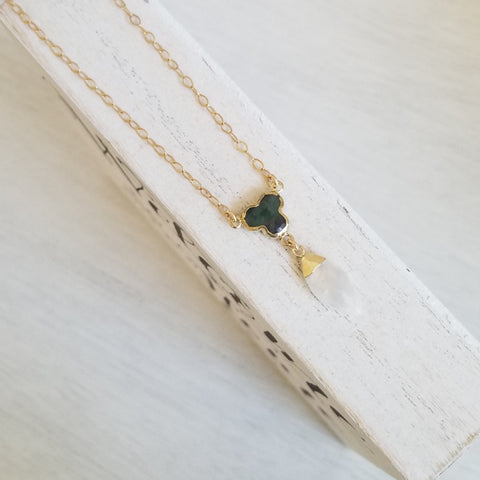Dainty Gold Emerald and Moonstone Necklace