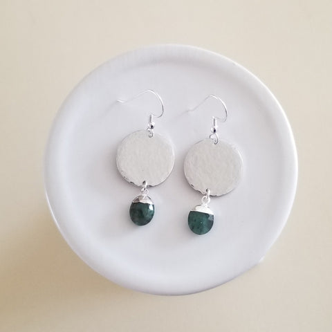 Emerald Earrings, Silver Emerald Dangle Earrings, Silver Hammered Earrings, Emerald Jewelry, Handmade Emerald Drop Earrings, May Birthstone