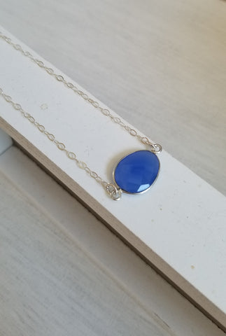 Blue Chalcedony Necklace in Sterling SIlver, Dainty Layering Necklace, Gemstone Necklace