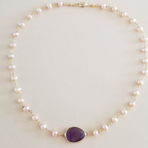 Champagne Freshwater Pearls and Amethyst Necklace