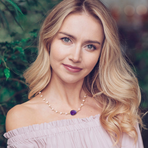 Handmade Freshwater Pearl Necklace with Amethyst